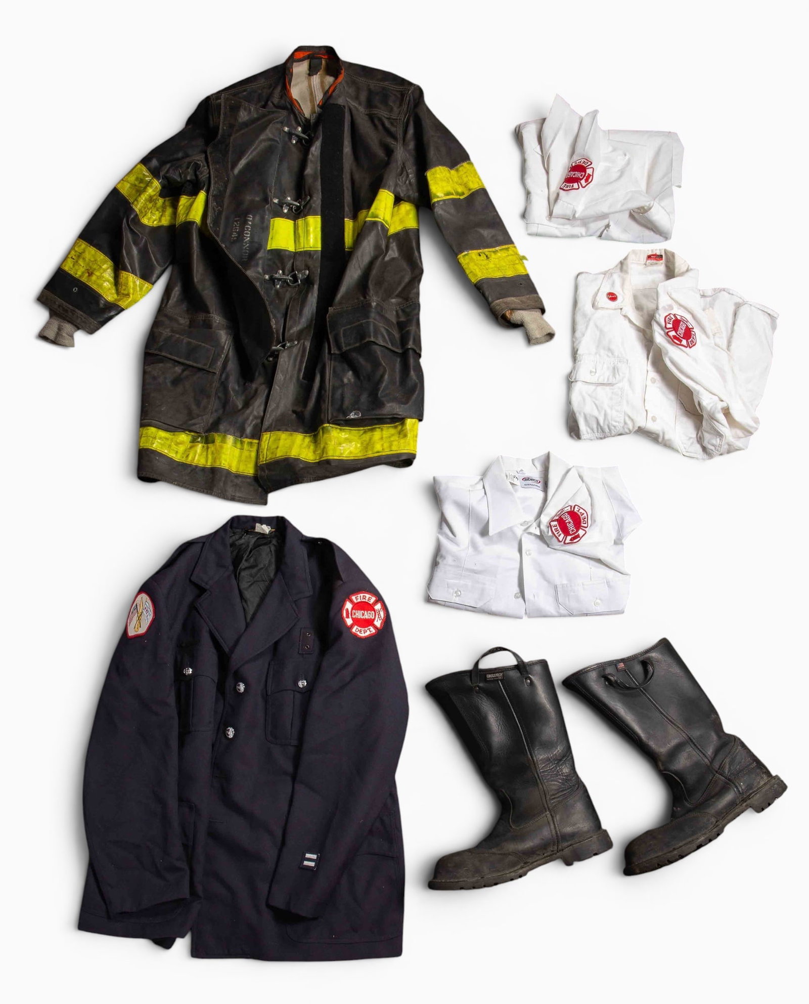 Lot: Chicago Fire Department Uniforms & Boots. (1 of 15)