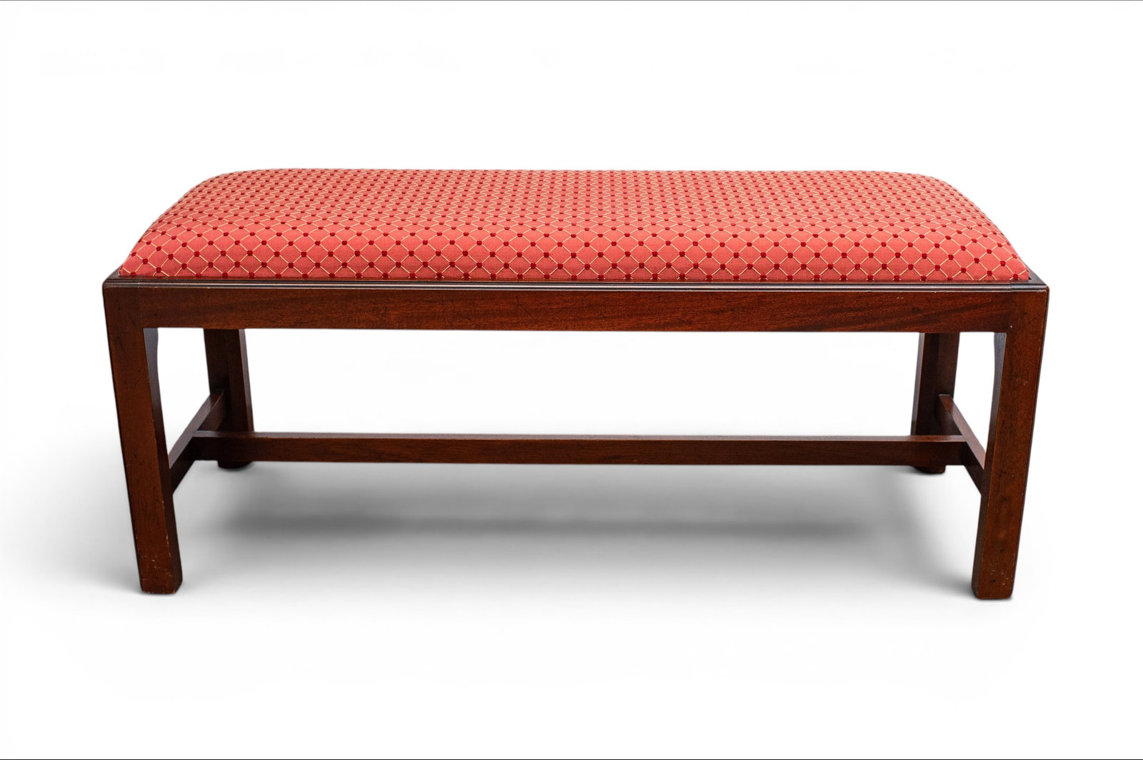 Mahogany Bench w/ Red Upholstery. (1 of 3)