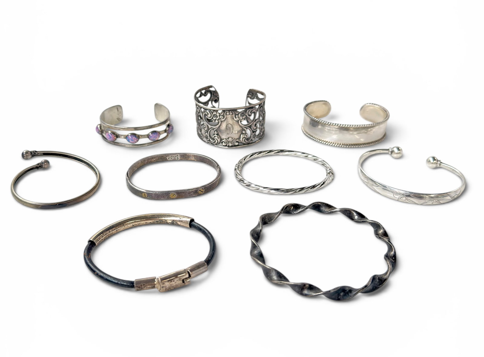 Lot: 9 Sterling Silver Pcs., Mostly Cuff Bracelets (1 of 6)