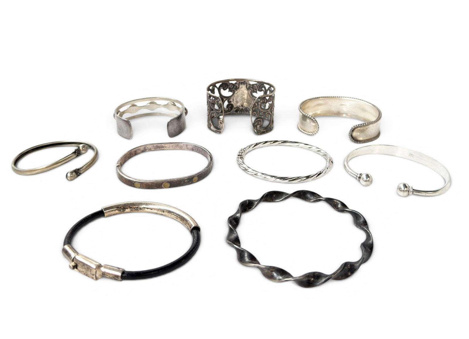 Lot: 9 Sterling Silver Pcs., Mostly Cuff Bracelets - 2