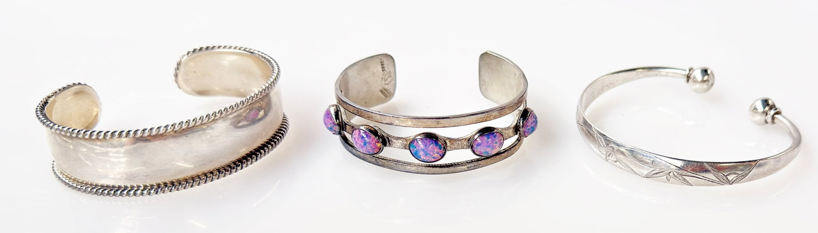 Lot: 9 Sterling Silver Pcs., Mostly Cuff Bracelets - 3