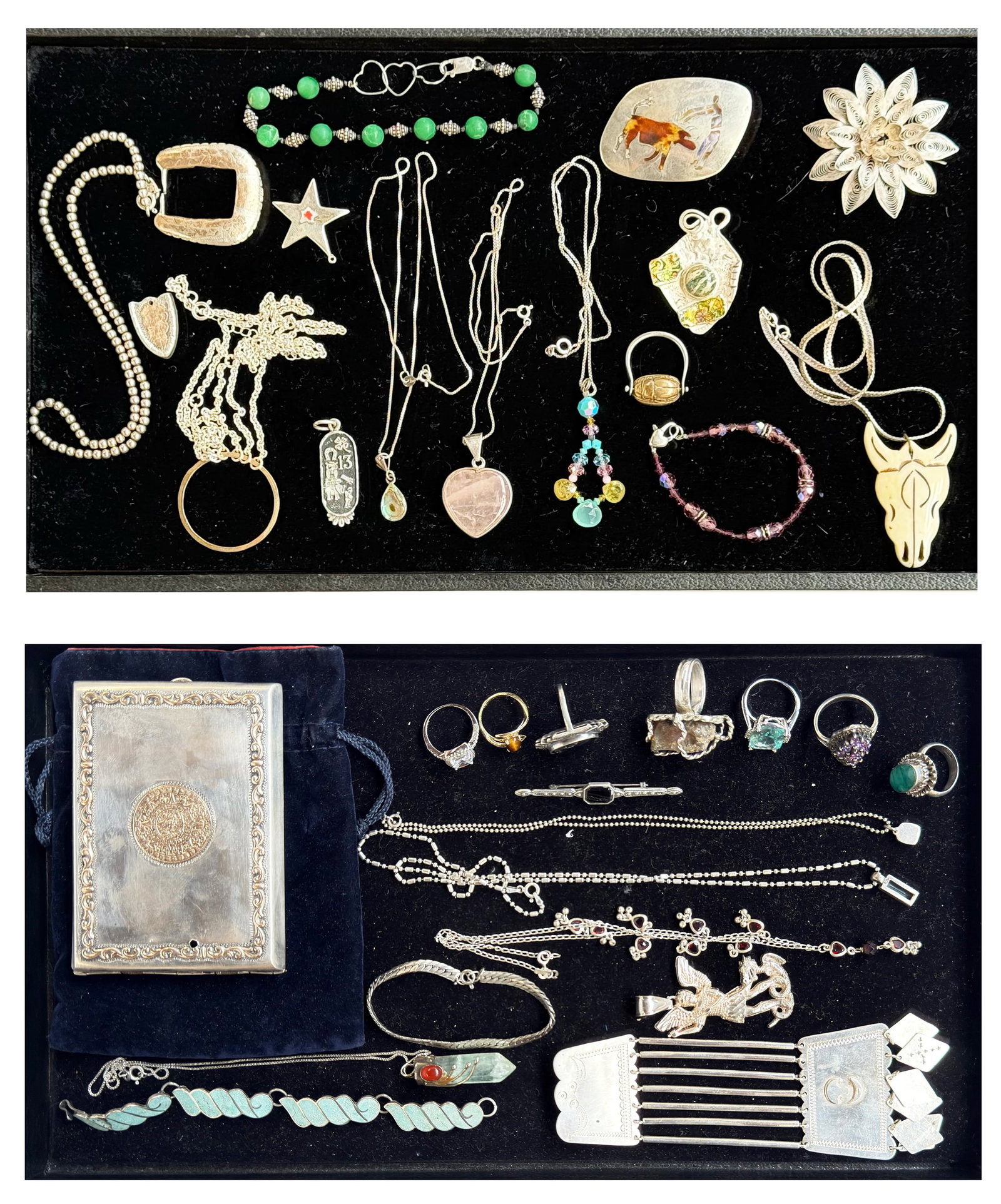 Lot Sterling Silver Jewelry - Cigarette Case, Etc. (1 of 13)