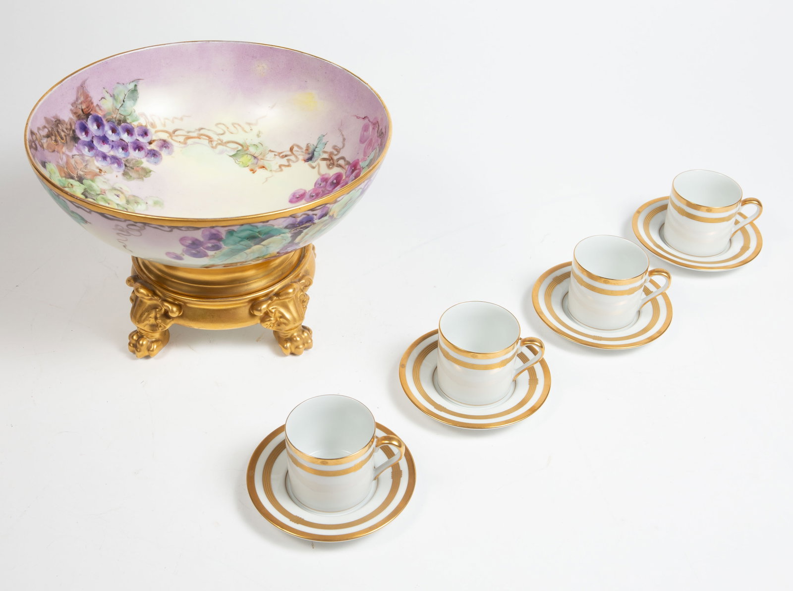 Limoges Bowl w/ Pawfoot Stand, Dior Demitasse Cups (1 of 9)