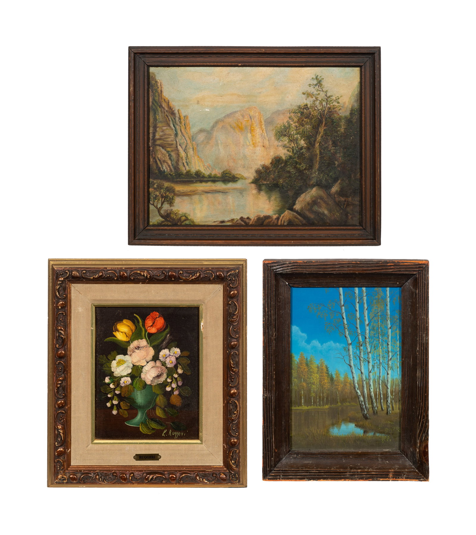 Lot of Three Small Antique Paintings, Signed. (1 of 16)