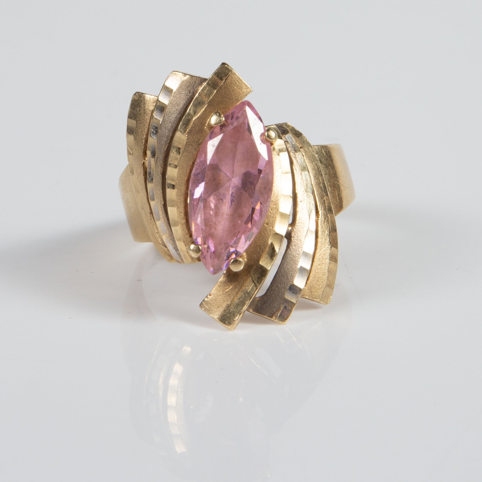 14K Two-Tone Gold & Pink Stone Ring. (1 of 6)