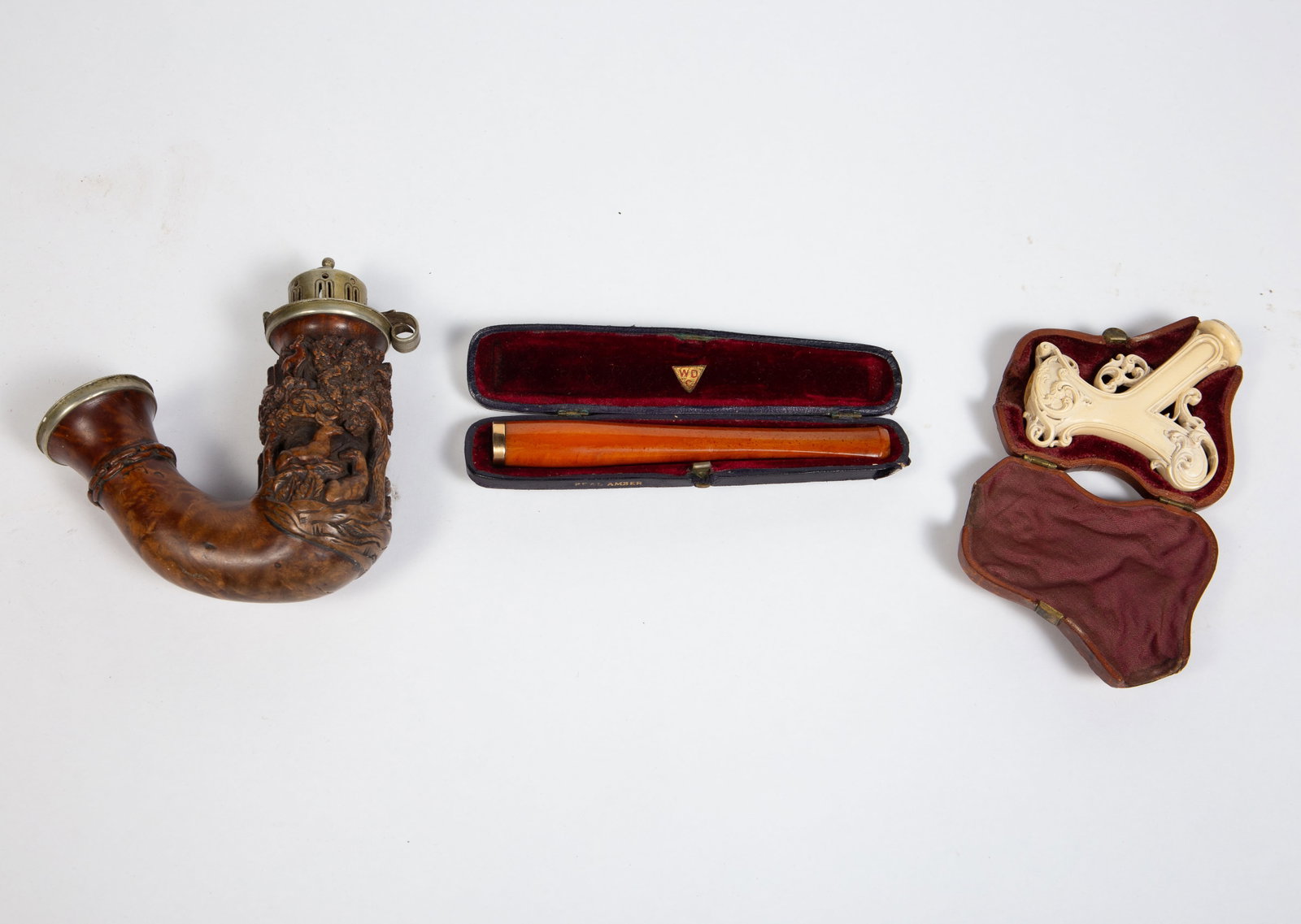 Lot: Antique Pipe Parts, Two Elaborately Carved. (1 of 9)