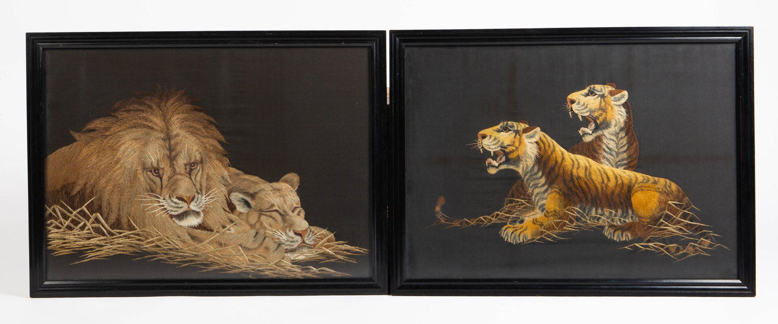 Pr. Japanese Silk Embroideries of Tigers & Lions (1 of 5)