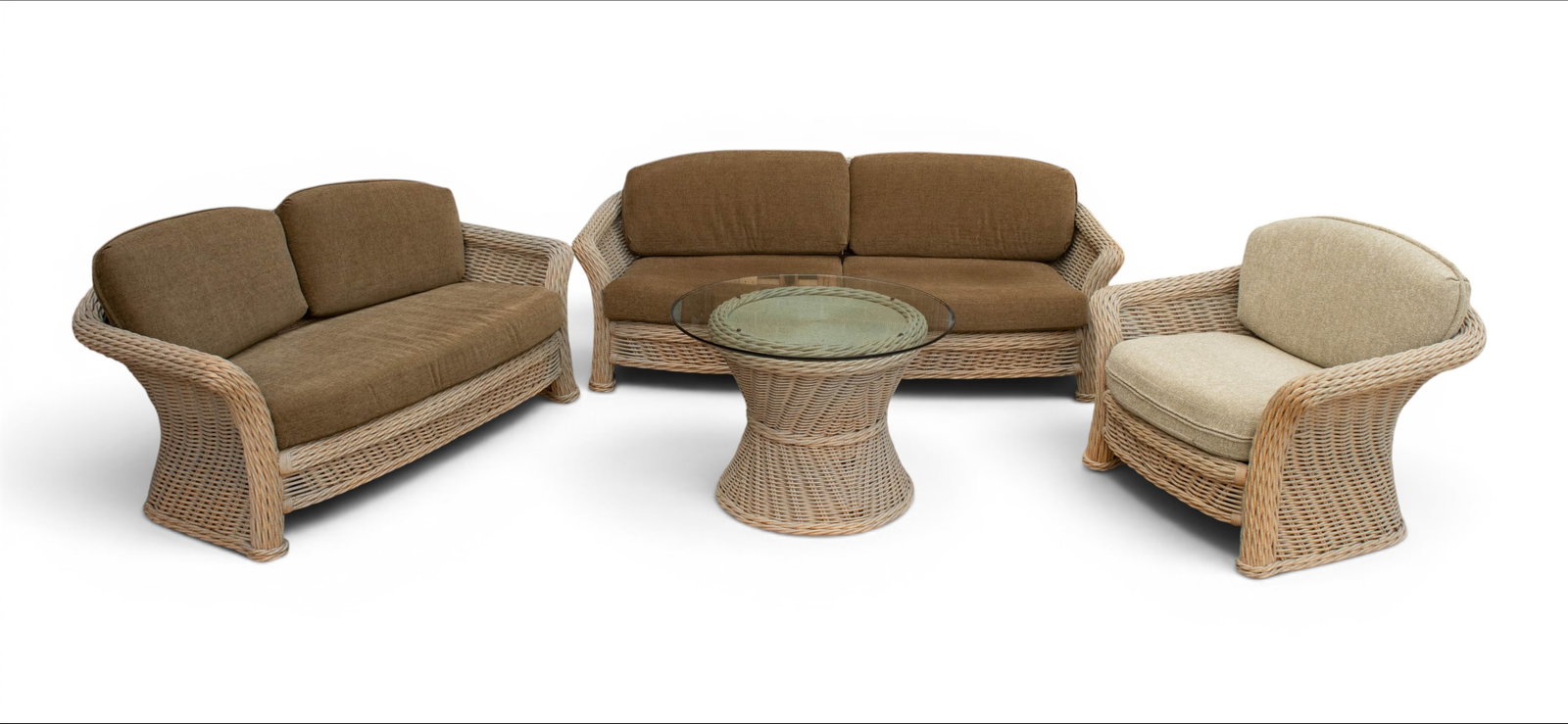 Ficks Reed Wicker Sofa, Love Seat, Chair, & Table. (1 of 6)