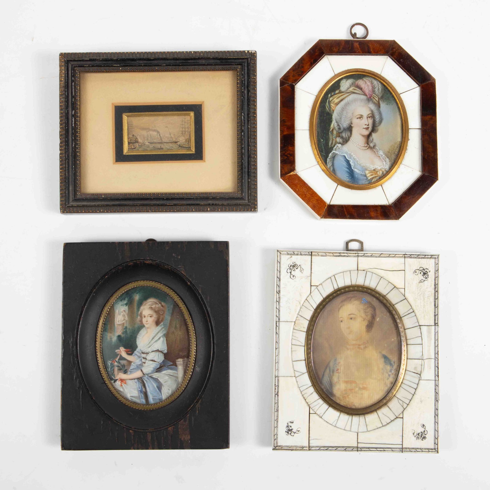 4 Miniature Paintings - Harbor Scene, Antoinette. (1 of 12)