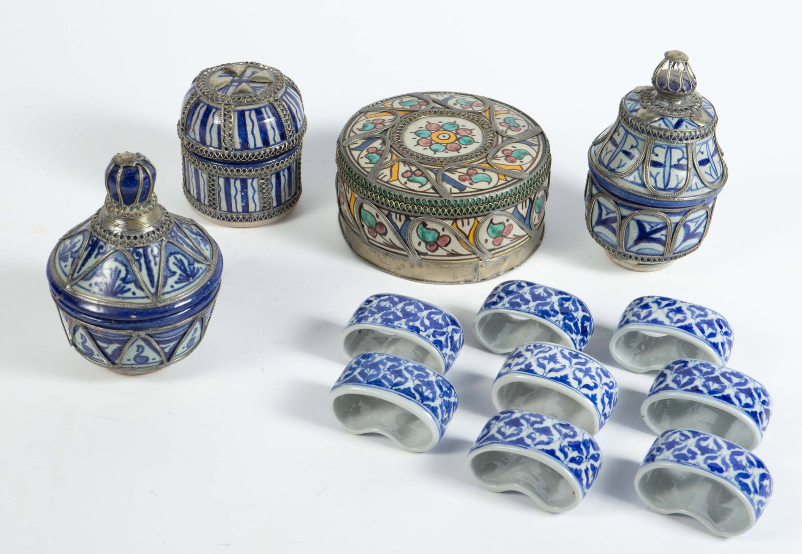 Moroccan Fez Pottery Boxes & Thai Napkin Rings. (1 of 12)