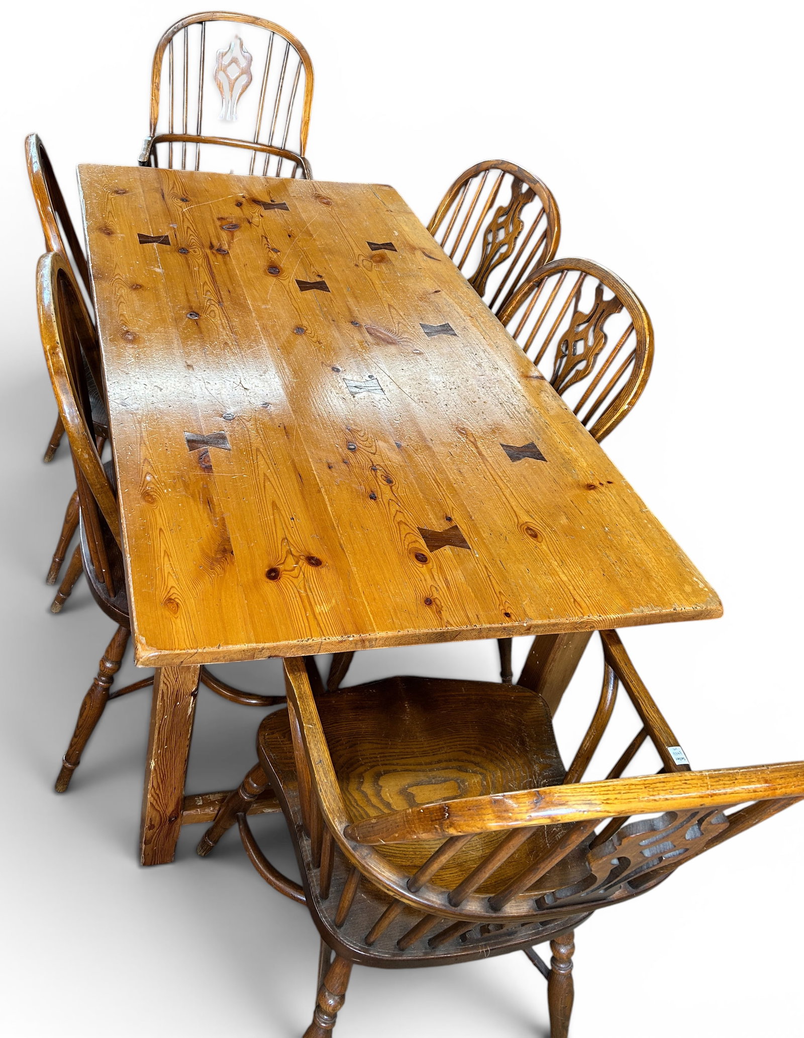 Vintage Pine Table & Six Windsor Chairs. (1 of 2)