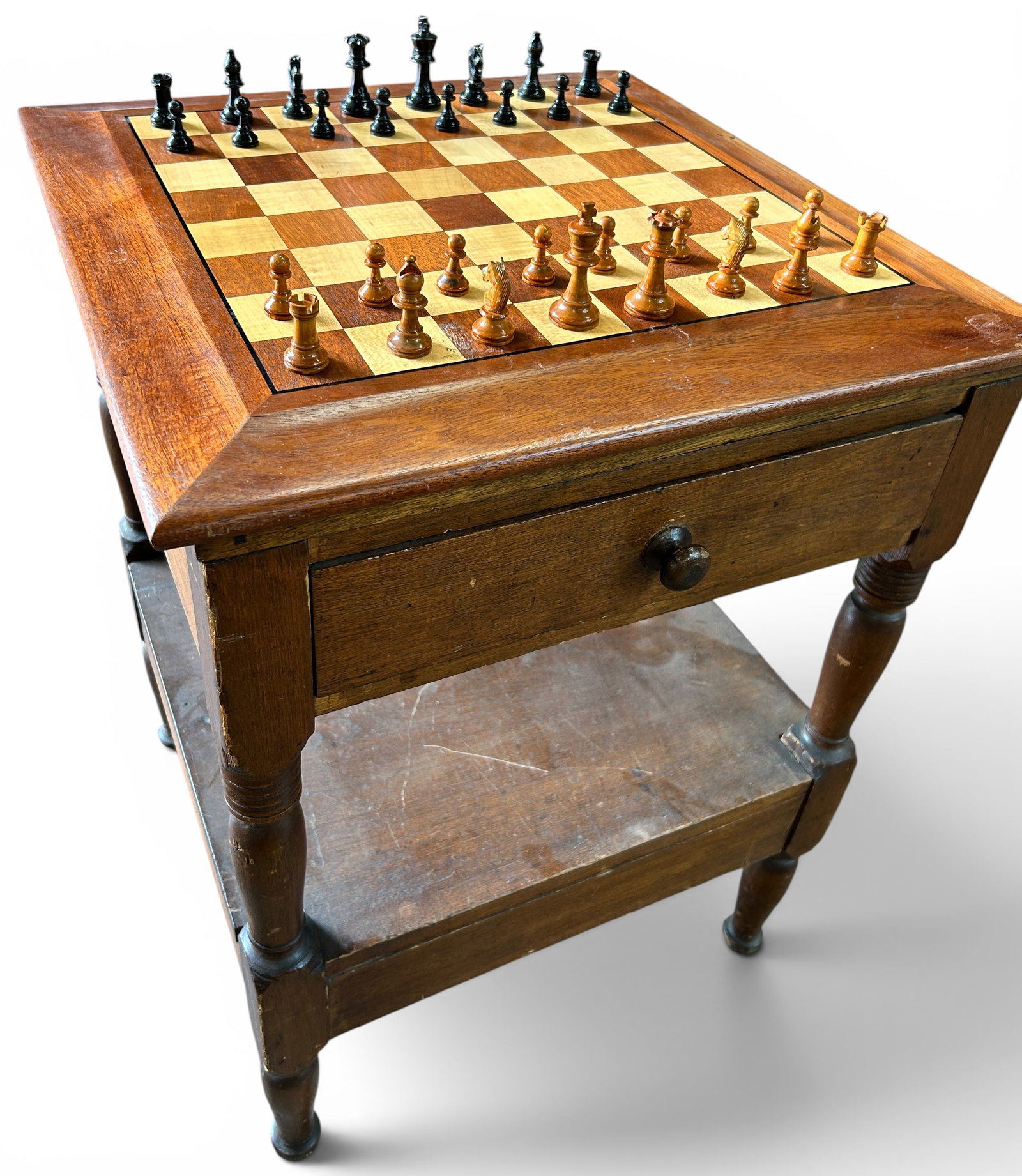 Walnut Table with Chessboard Top. - 2