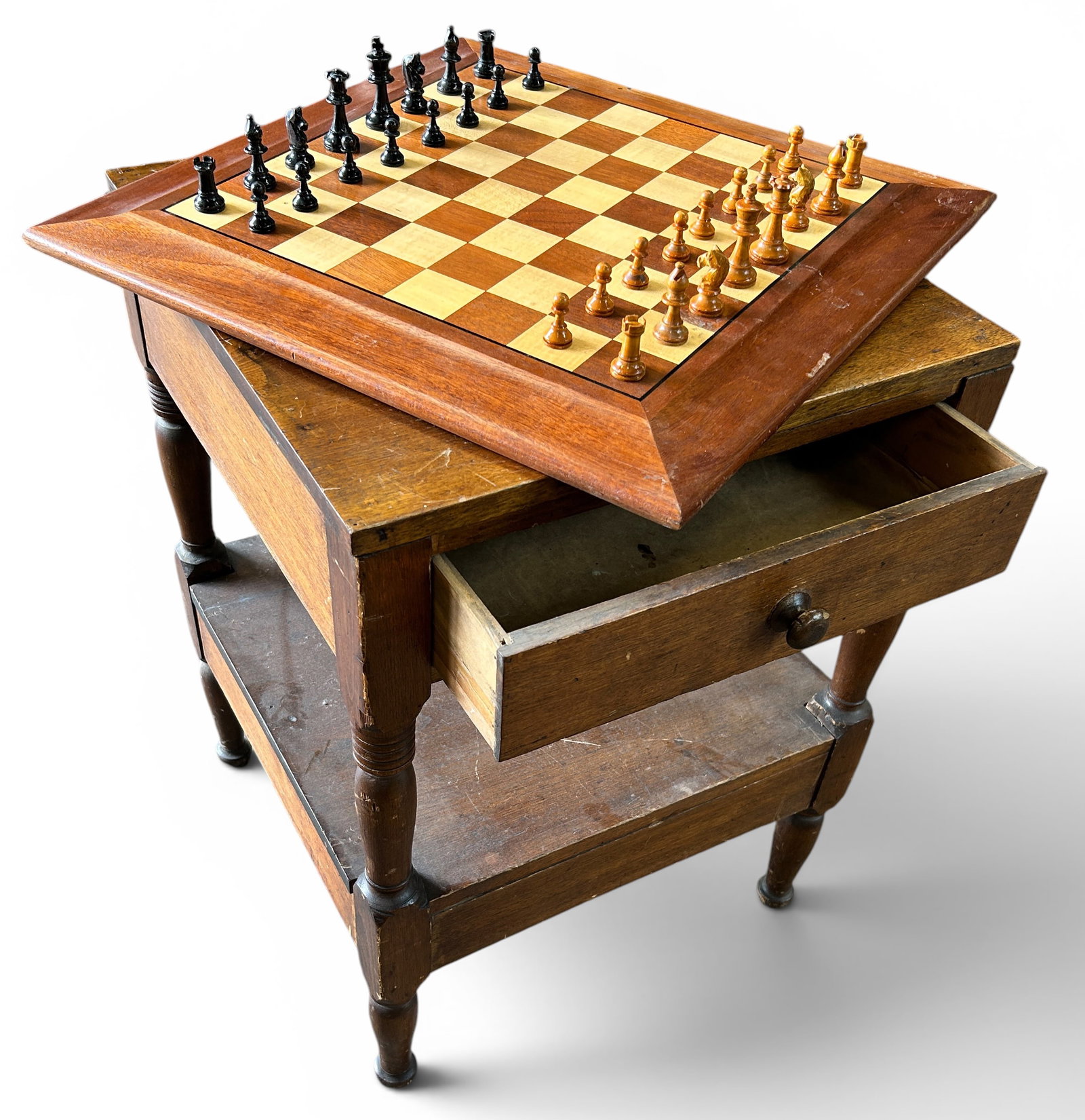 Walnut Table with Chessboard Top. - 3