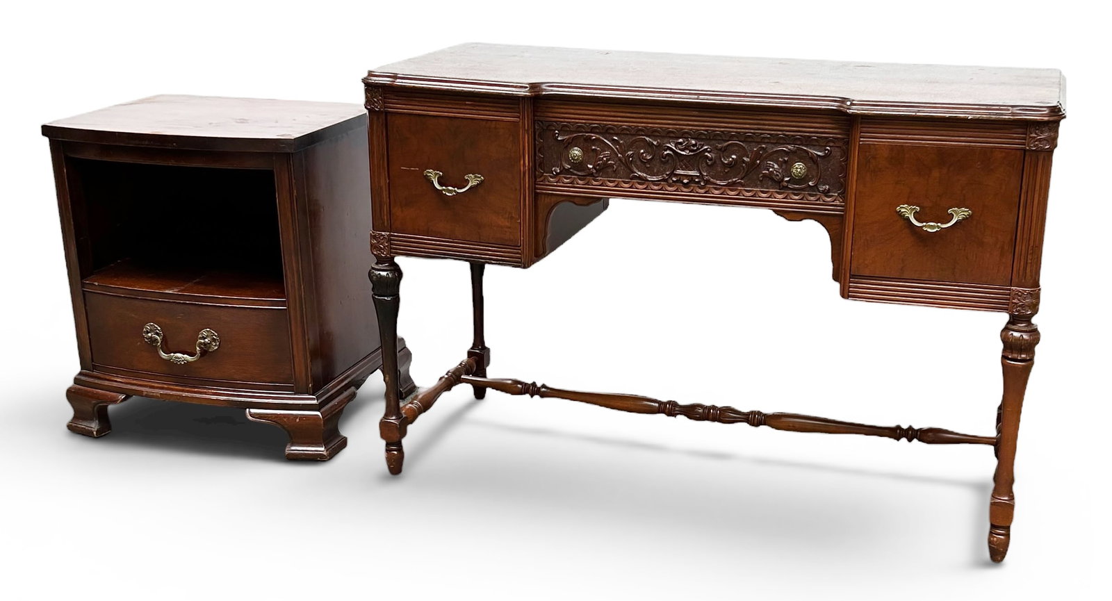 Lot: French Carved Desk & Tomlinson Nightstand. (1 of 2)