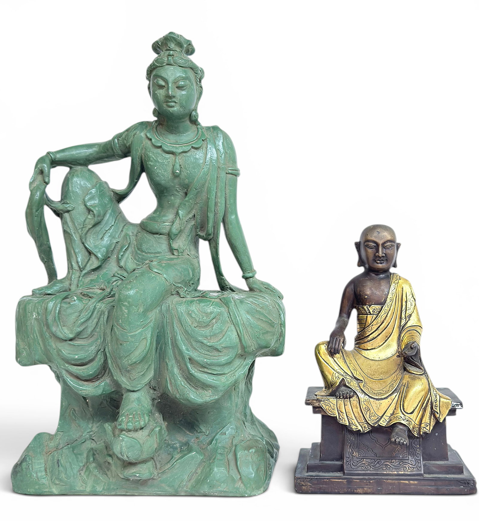 Two 20th C. Chinese Figures, inc. Louhan Bronze. (1 of 12)