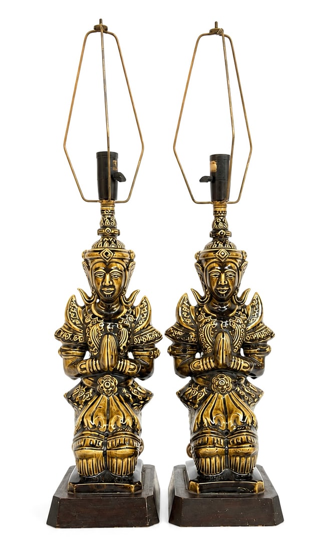 Pair of Thai Ceramic Buddha Table Lamps. (1 of 4)