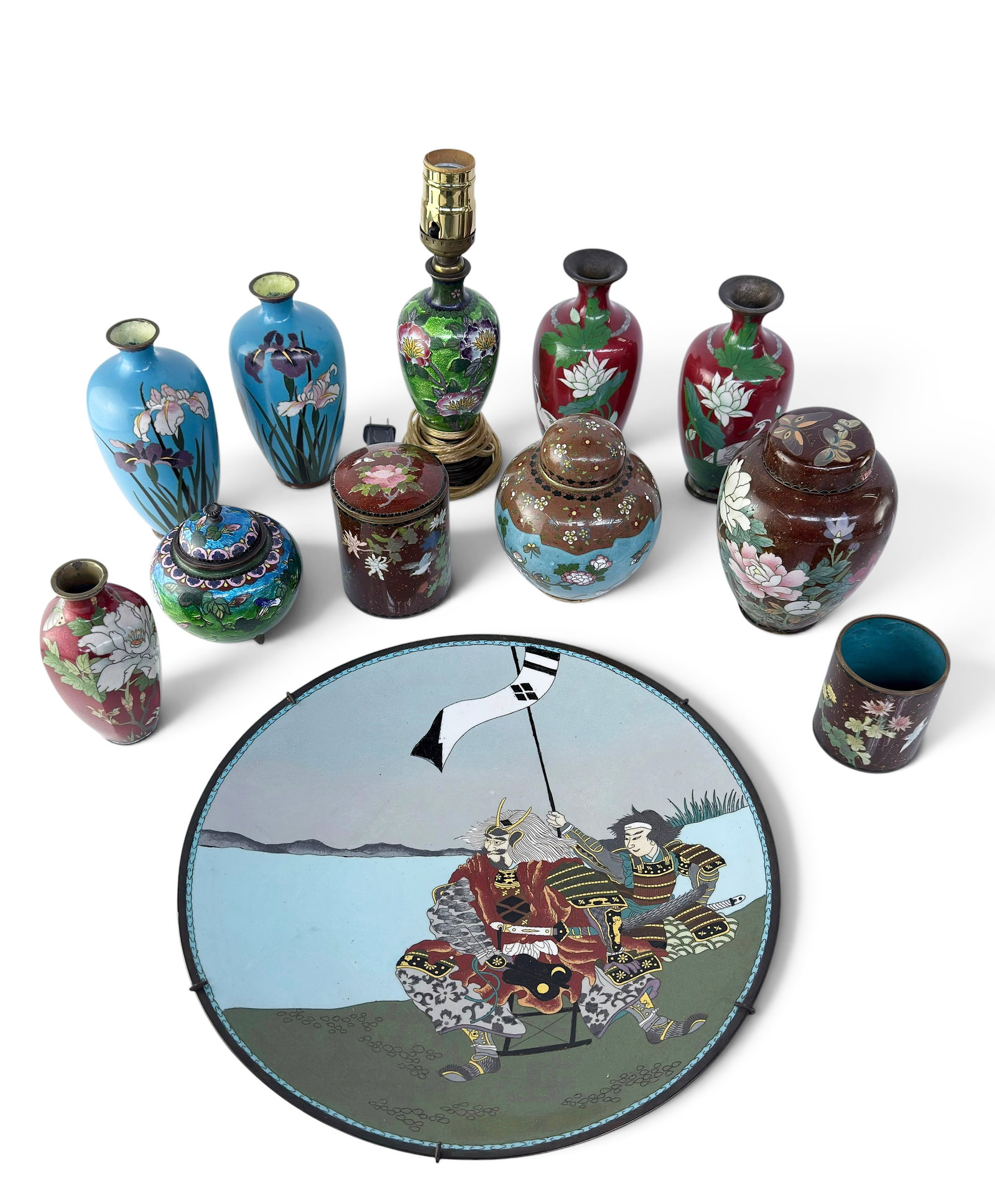 Lot: Cloisonne Items. - Charger, Lamp, Vases, etc. (1 of 15)