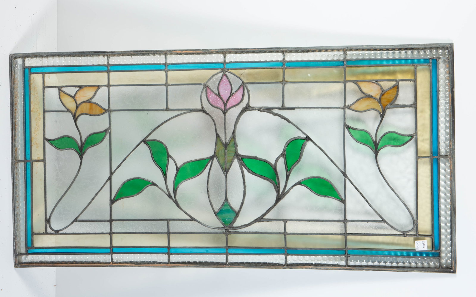 Stained and Leaded Glass Window w/ Flower Motif. (1 of 5)