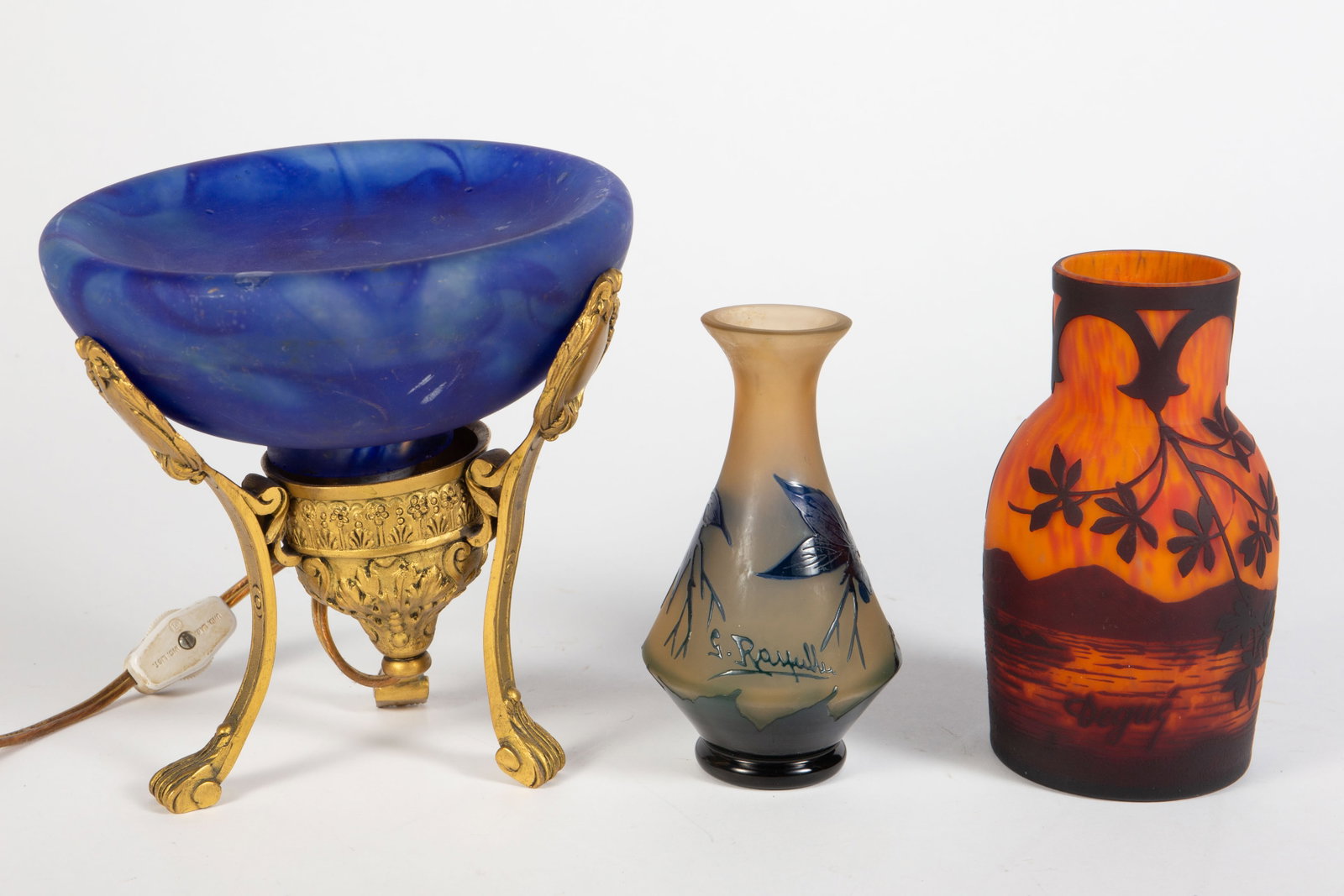 Lot: Cameo Glass Vases, Footed Lamp. (1 of 7)