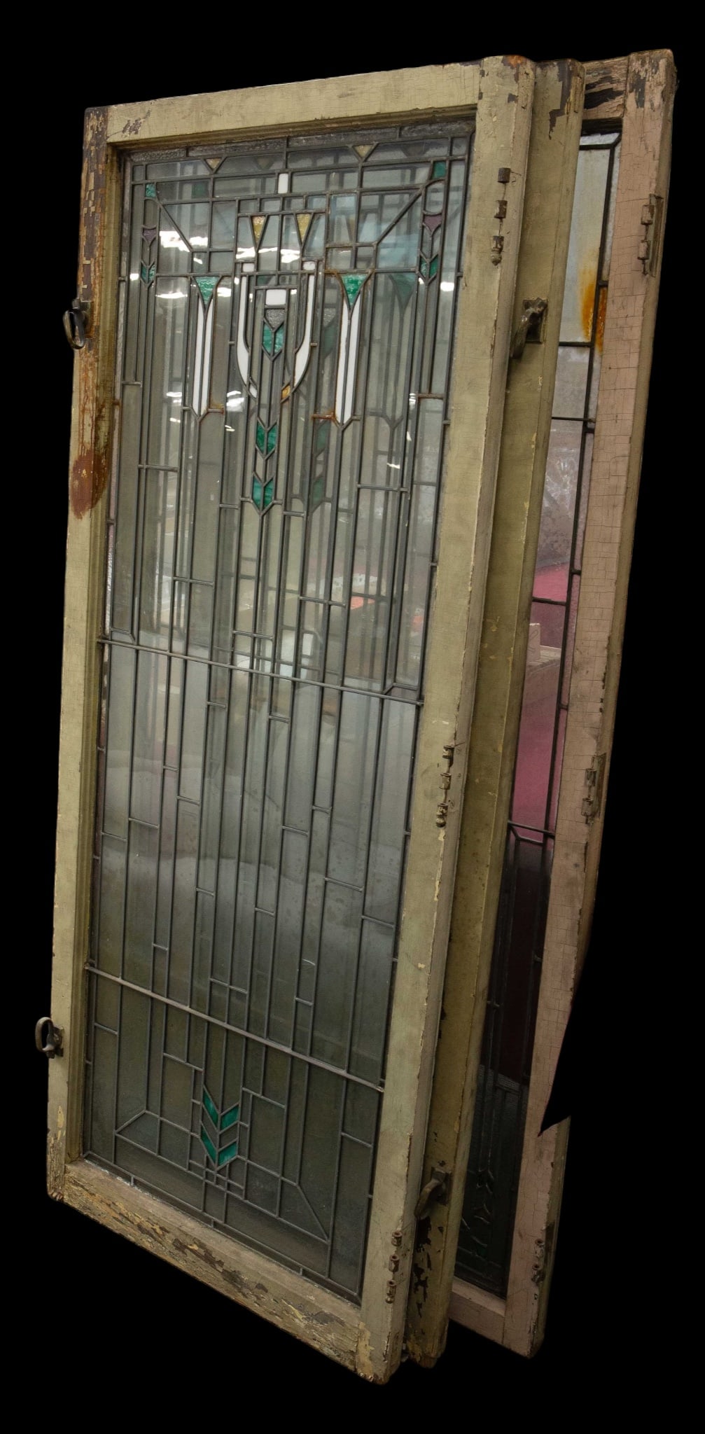 Lot: 3 Matching Prairie Style Leaded Glass Doors. (1 of 4)
