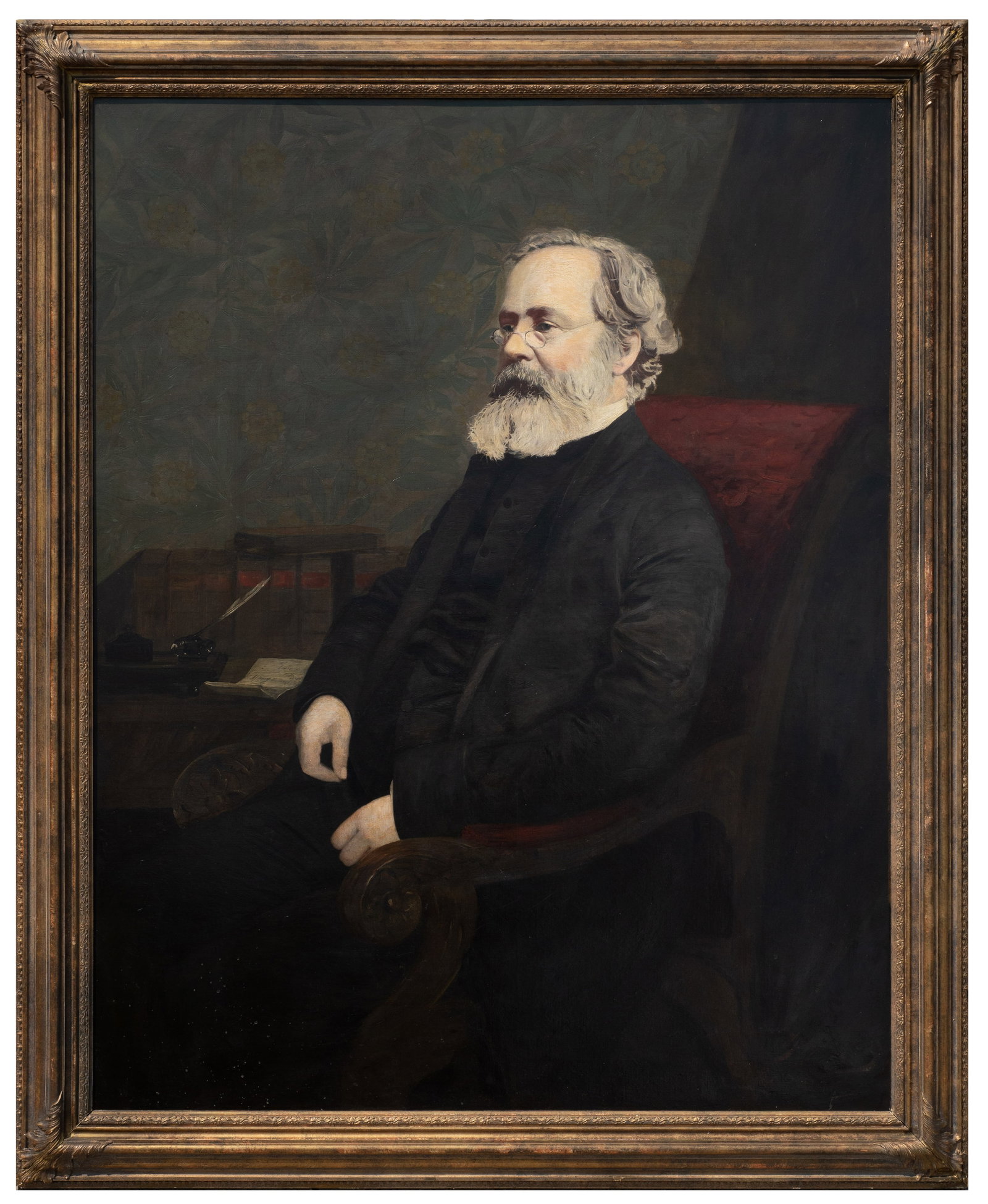 Large Portrait of a Man, Attr. to William Muckley: Artist(s): Attributed to William Jabez Muckley (English, 1829-1905). Medium: Antique oil painting on canvas. Signature(s): "Muckley, 1876", lower right. Paperwork/Provenance: Comes with proof of