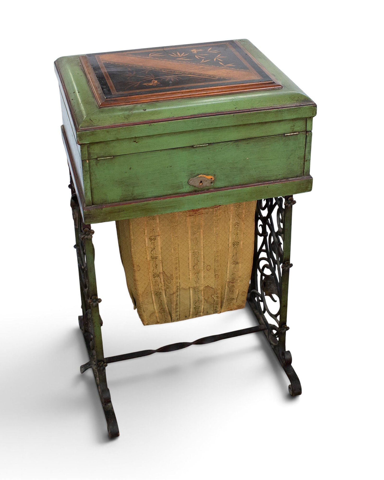 Antique Painted Sewing Stand with Marquetry. (1 of 8)