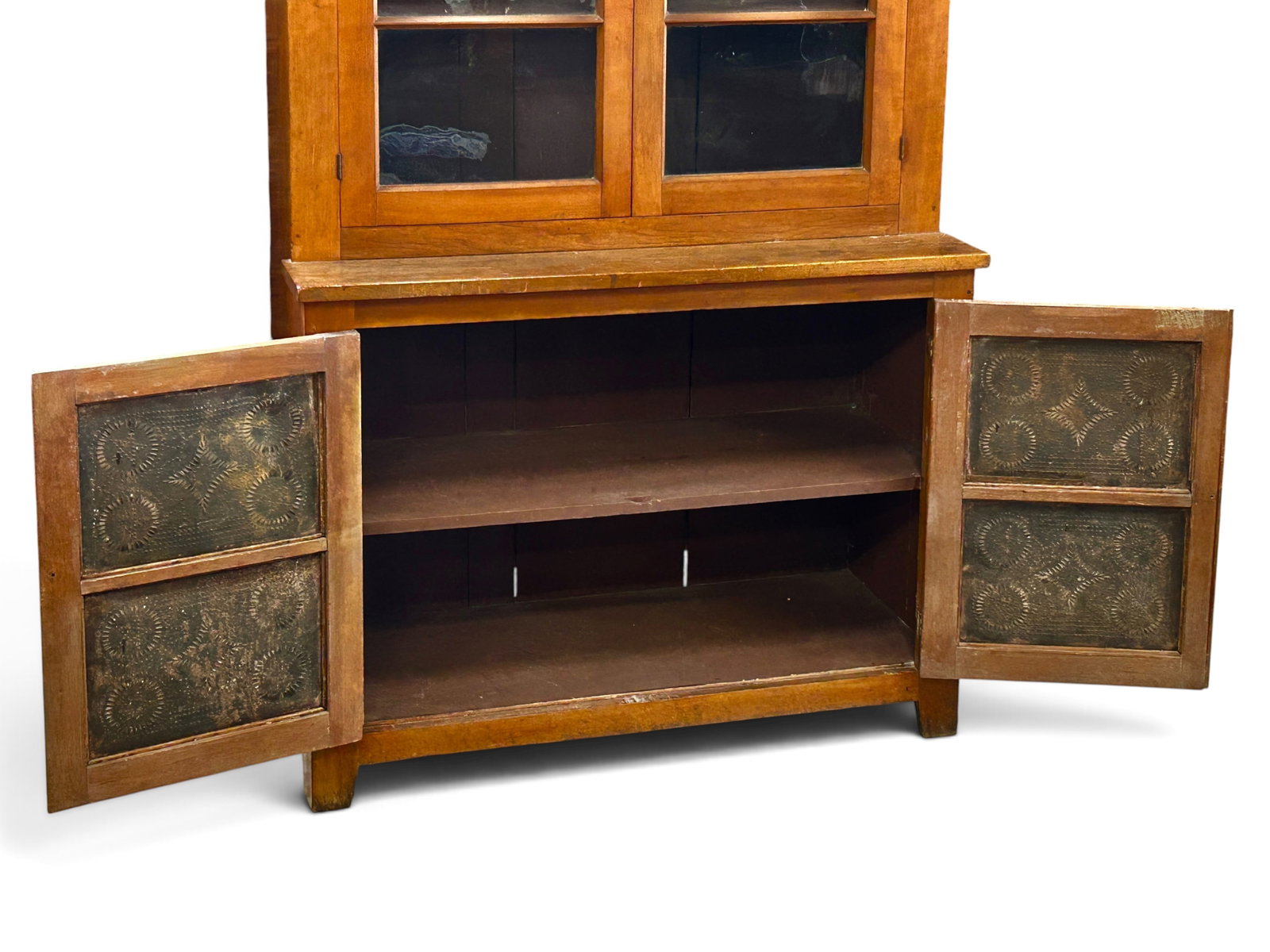 Rustic Step Back Cabinet with Pie Safe. - 4