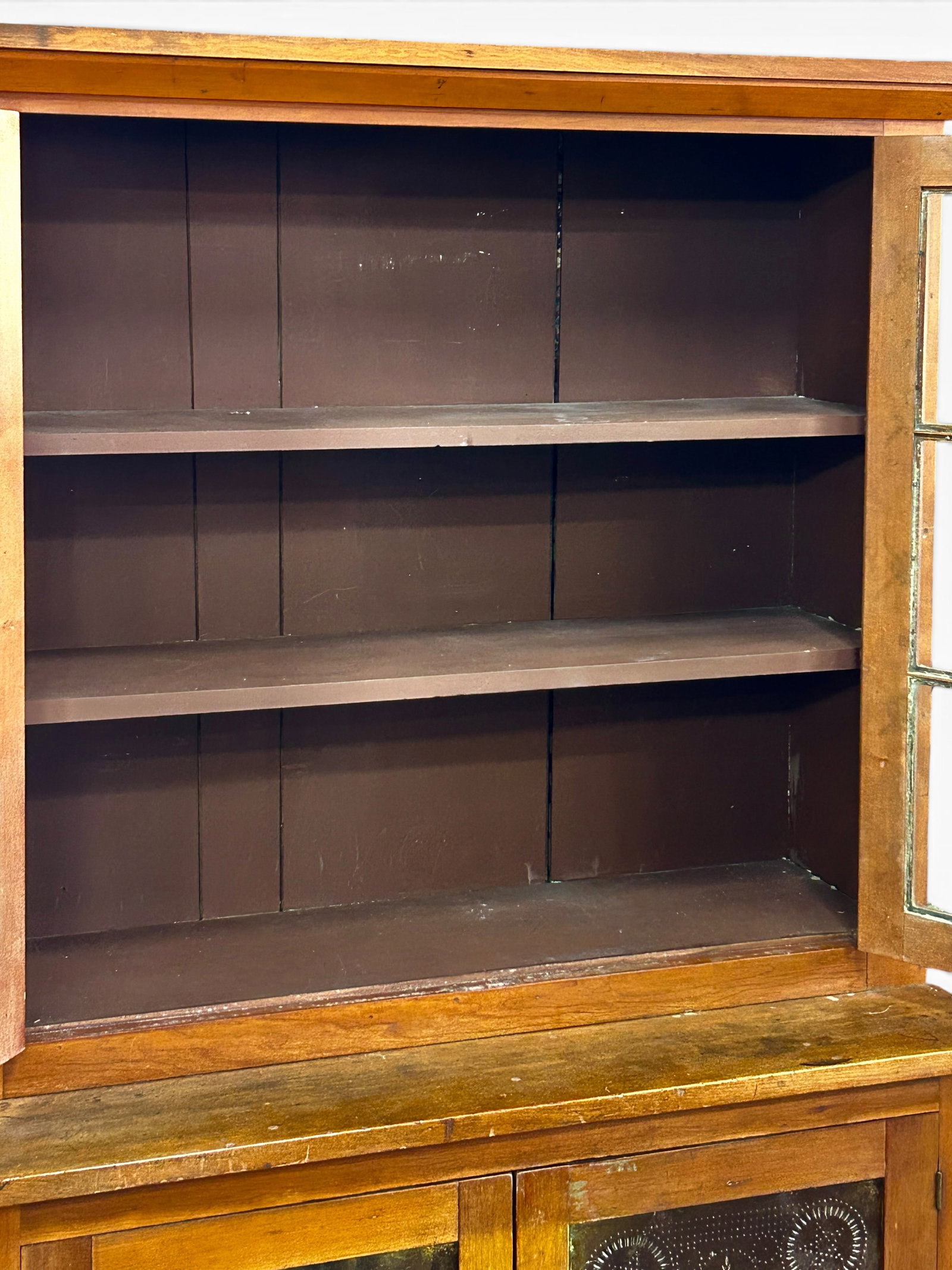 Rustic Step Back Cabinet with Pie Safe. - 6