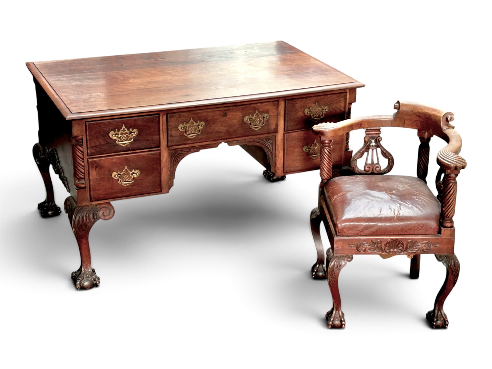 Chippendale Style Partner's Desk & Armchair. (1 of 20)