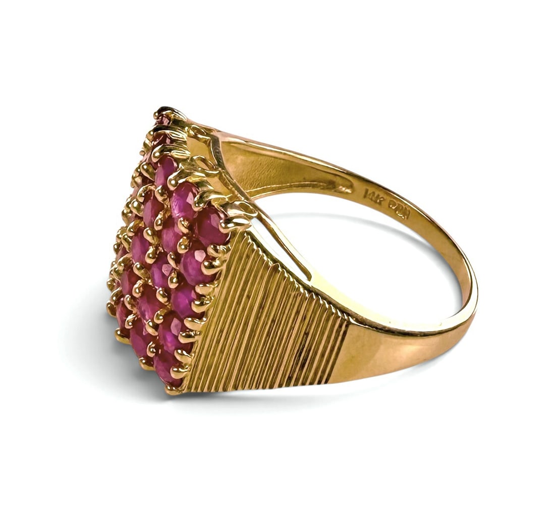 14K Yellow Gold Ruby Pave Cluster Ring. - 2