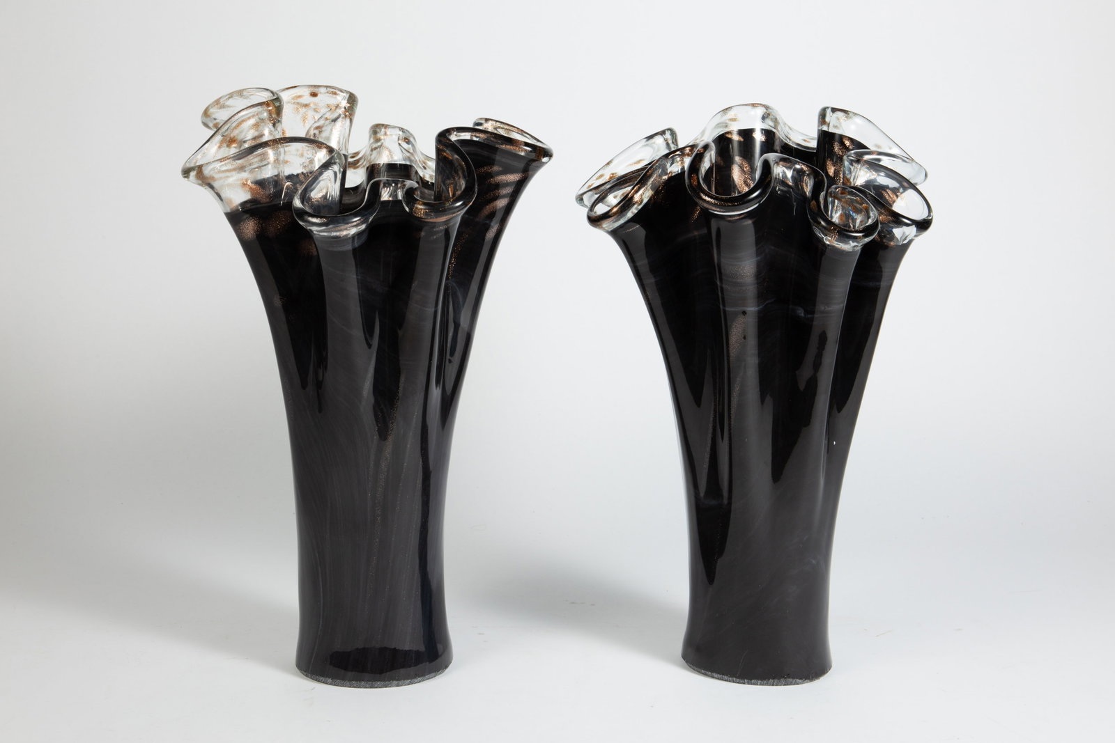 Pair of Murano ? Glass Vases w/ Ruffled Rims. (1 of 10)