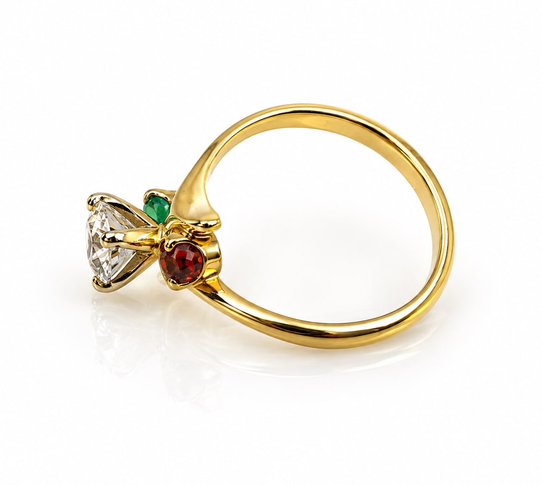 14K Gold, Diamond, Emerald & Ruby Ring. - 2