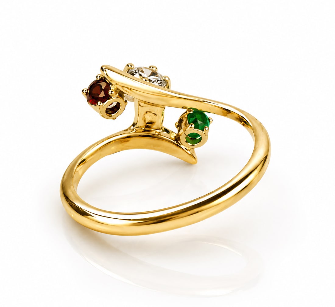 14K Gold, Diamond, Emerald & Ruby Ring. - 3