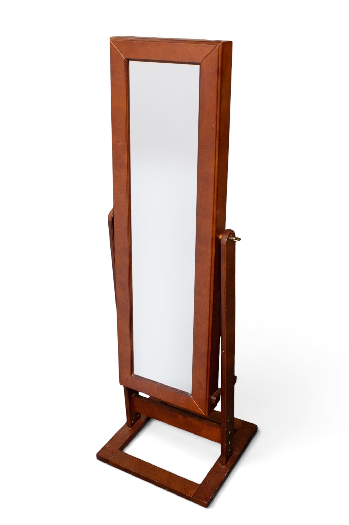 Hives & Honey Full Mirror w/ Jewelry Storage: The wooden mirror is on a stand, and can be tilted via a couple of brass knobs on the sides. The front can be opened to reveal a jewelry storage section with a variety of compartments lined with soft 