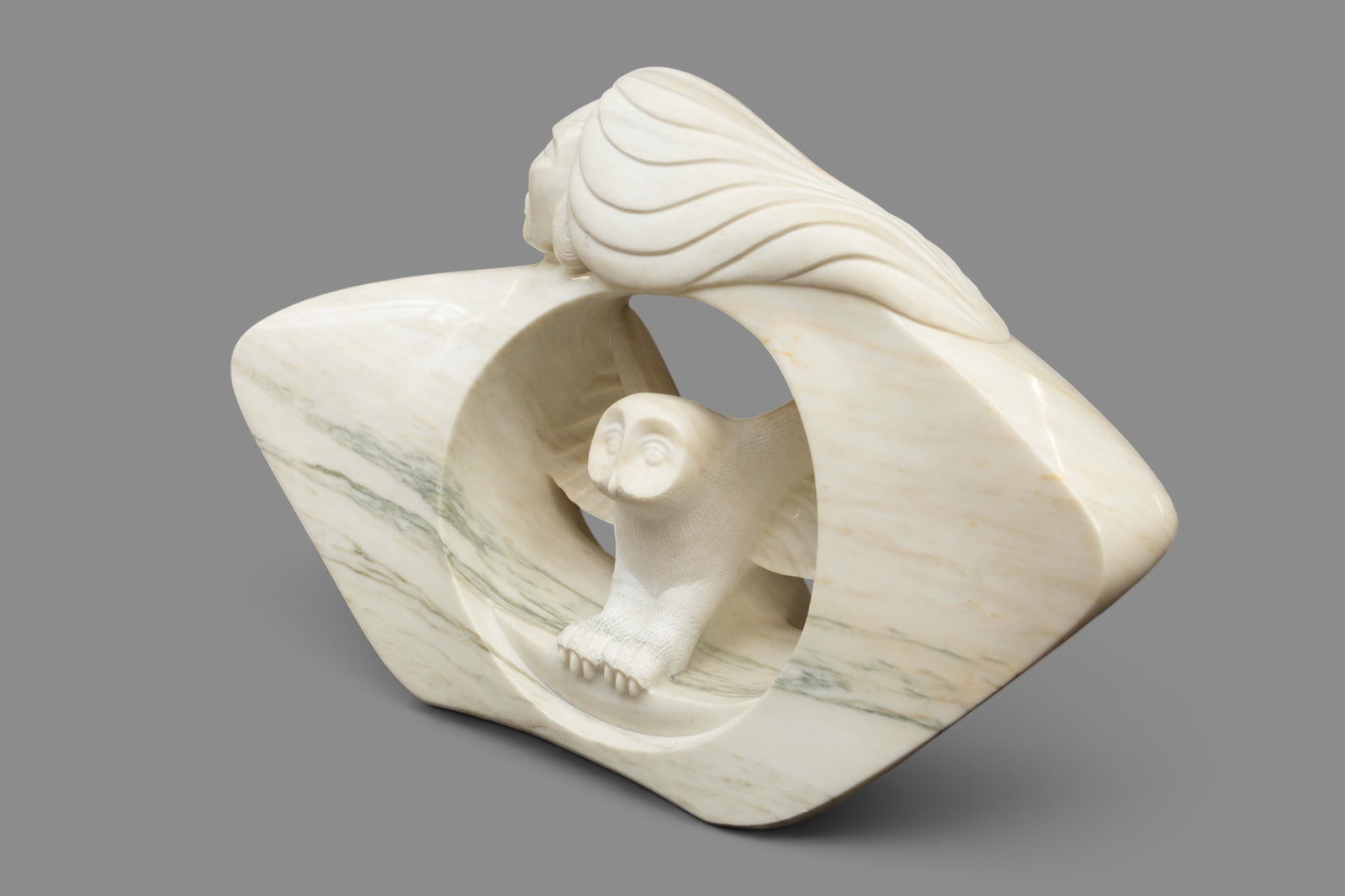 Michel Beauvais Marble Mohawk Indian w/ Owl. - 2