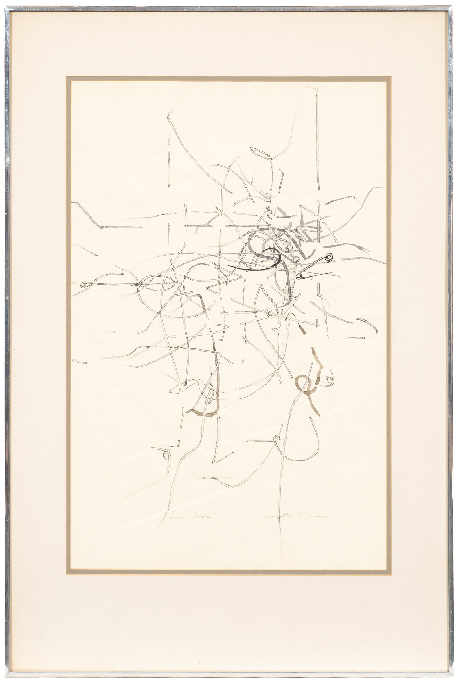Loose Ends, Abstract Artwork, Jeanette Kann.: Artist(s): Jeanette Tamon Kann (American, 1908-1989). Medium: Mixed-media work of ink and watercolor. Signature(s): Pencil signed and titled in its lower margin. Paperwork/Provenance: N/A Condition: S