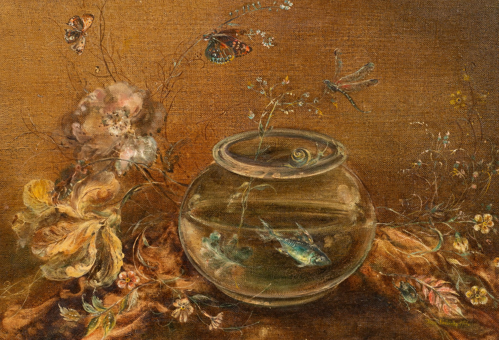 Still Life with Fish, Painting by Irena Rudnicka.: Artist(s): Irena Rudnicka (Polish, 20th/21st Century). Medium: Oil painting on canvas. Signature(s): Signed and dated from 1977, lower right. Signed, titled, and personalized en verso. Paperwork/Prove