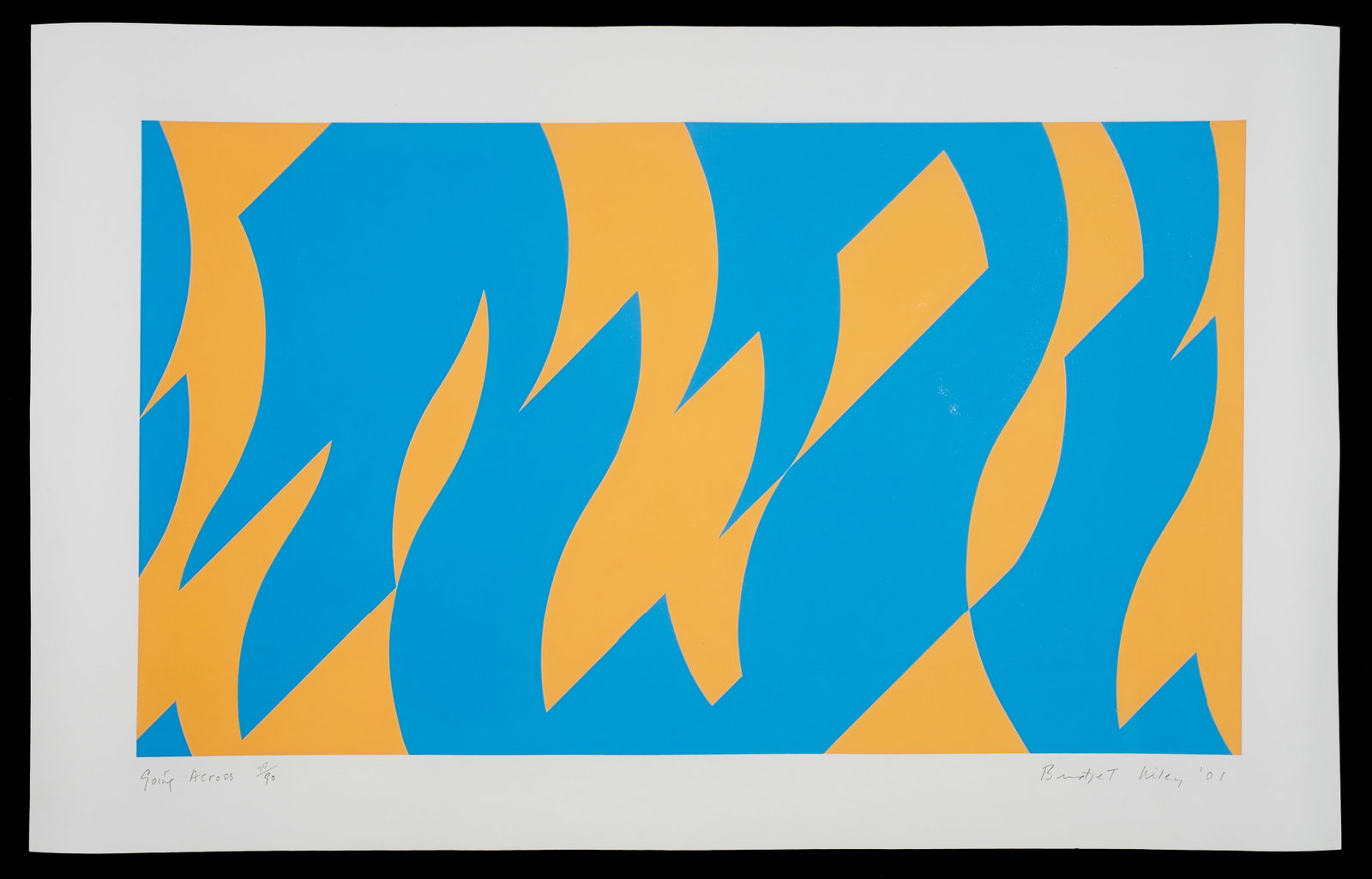 "Going Across", Bridget Riley Screenprint.: Artist(s): Bridget Riley (English, b. 1931). "Going Across", 2001. Medium: Screenprint in colors. Signature(s): Pencil signed and numbered (79/90) in its lower margin. Paperwork/Provenance: N/A