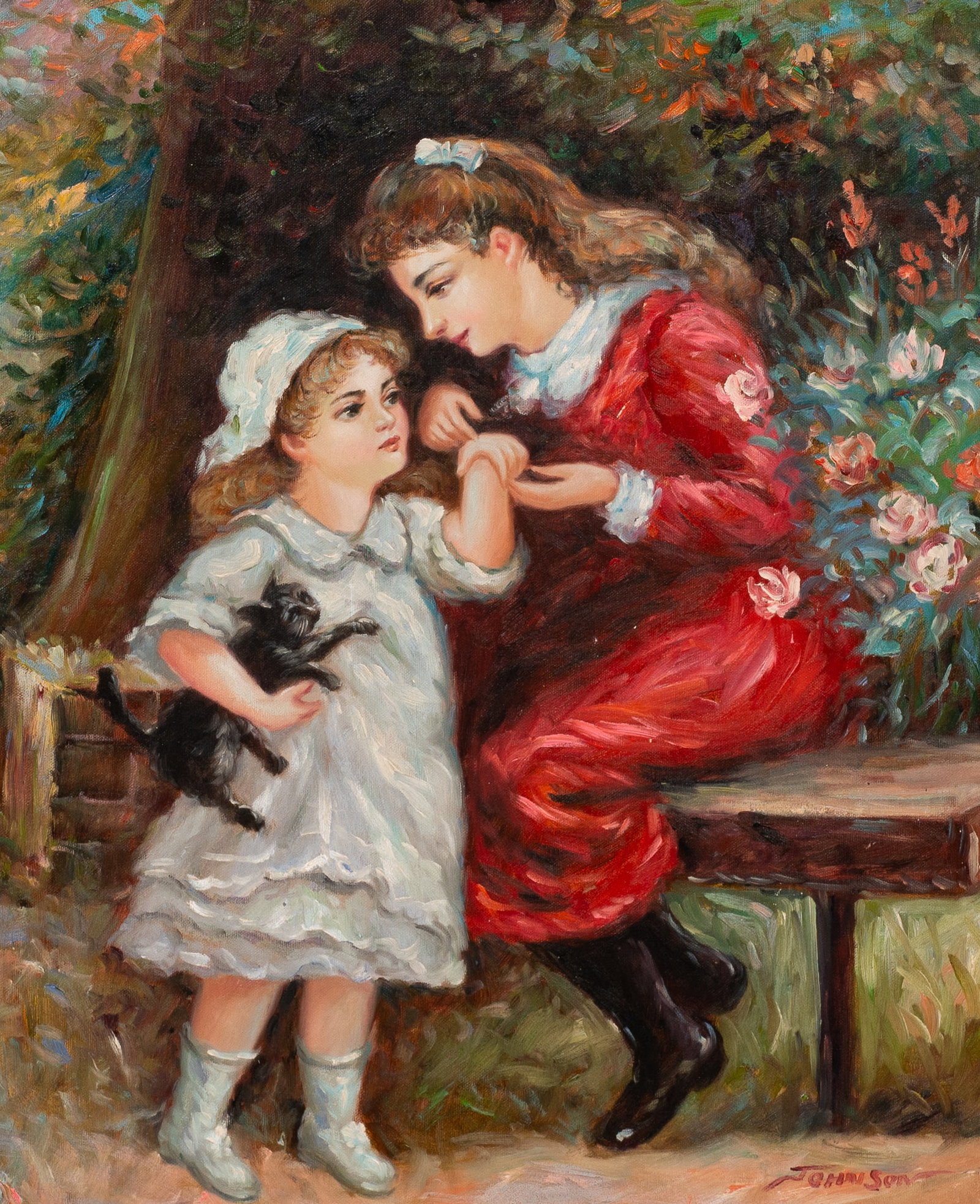 Mother and Child, Impressionist Giclee, Signed.: Artist(s): Unknown, 20th/21st century. Medium: Embellished giclee on canvas. Signature(s): "Johnson", lower right. Paperwork/Provenance: N/A Condition: The piece is in good overall condition. There