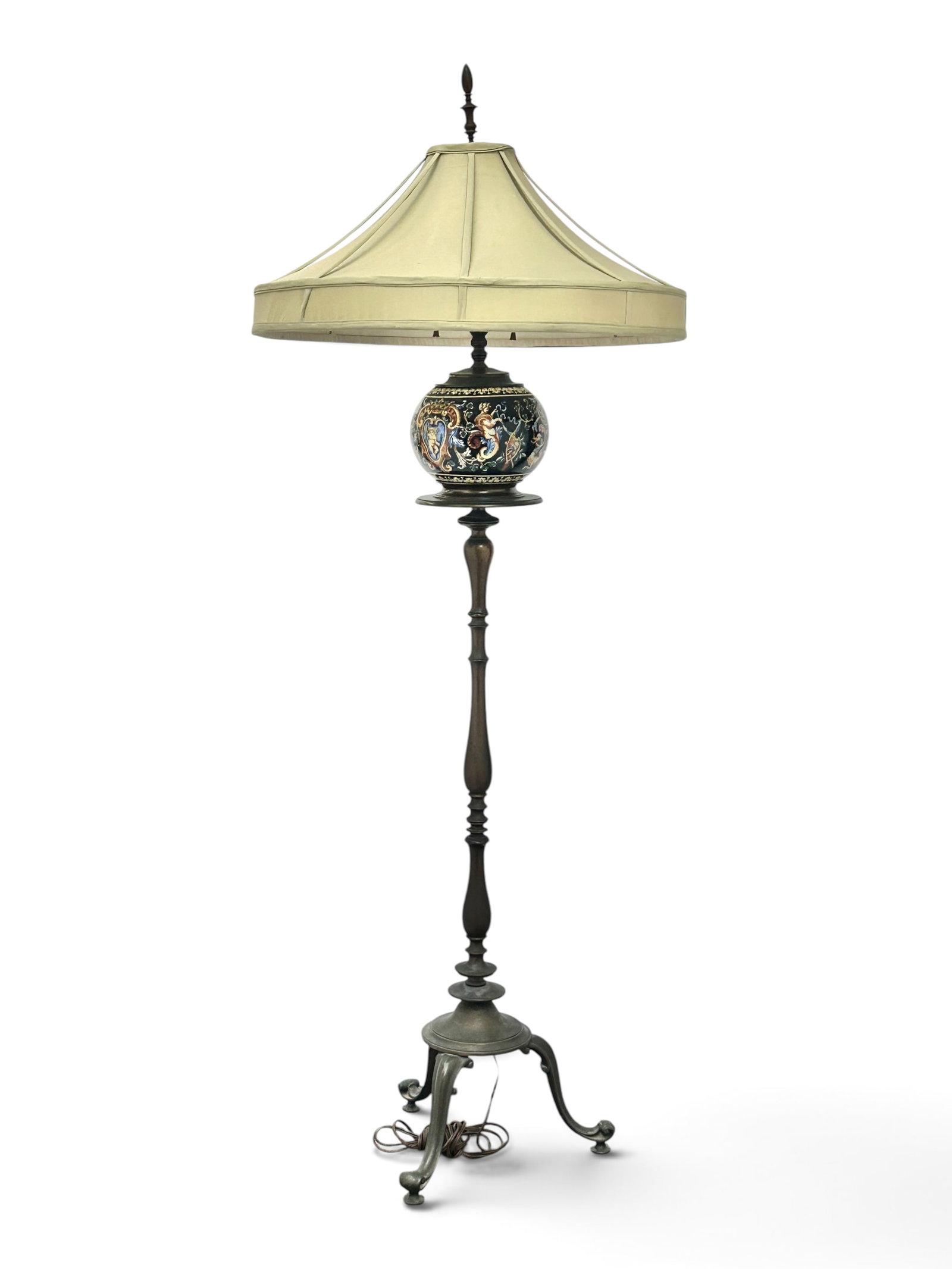 Antique Bronze & Painted Porcelain Floor Lamp. (1 of 18)