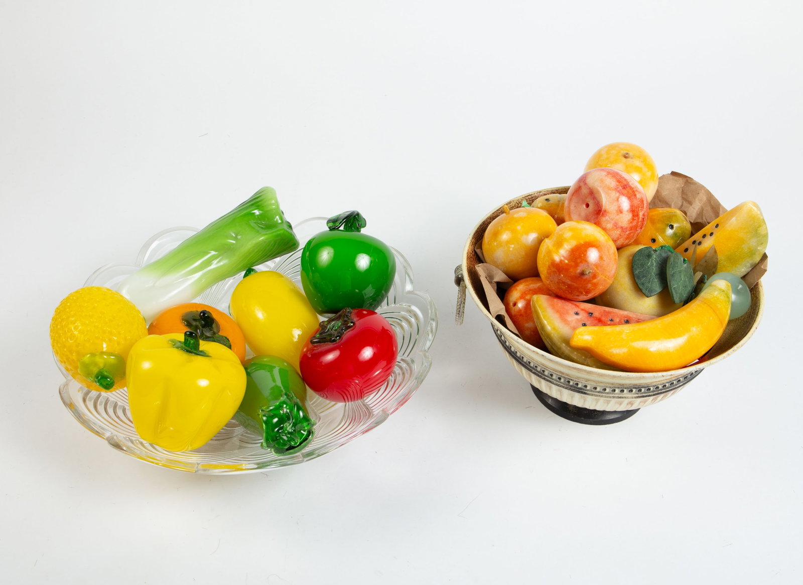Lot of Glass and Carved Stone Fruit Sculptures. (1 of 12)