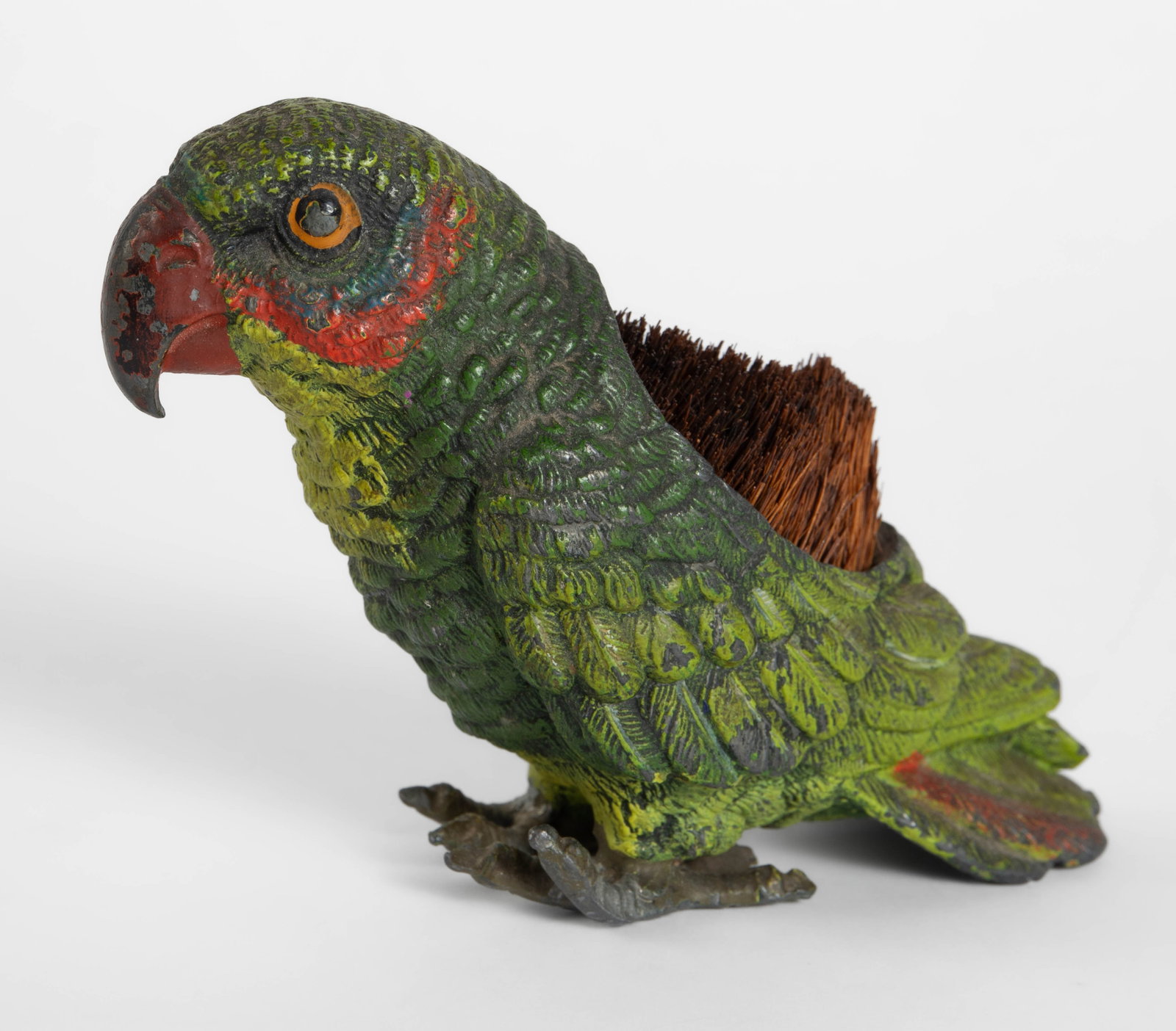 Austrian? Painted Spelter Parrot Brush Holder. (1 of 6)