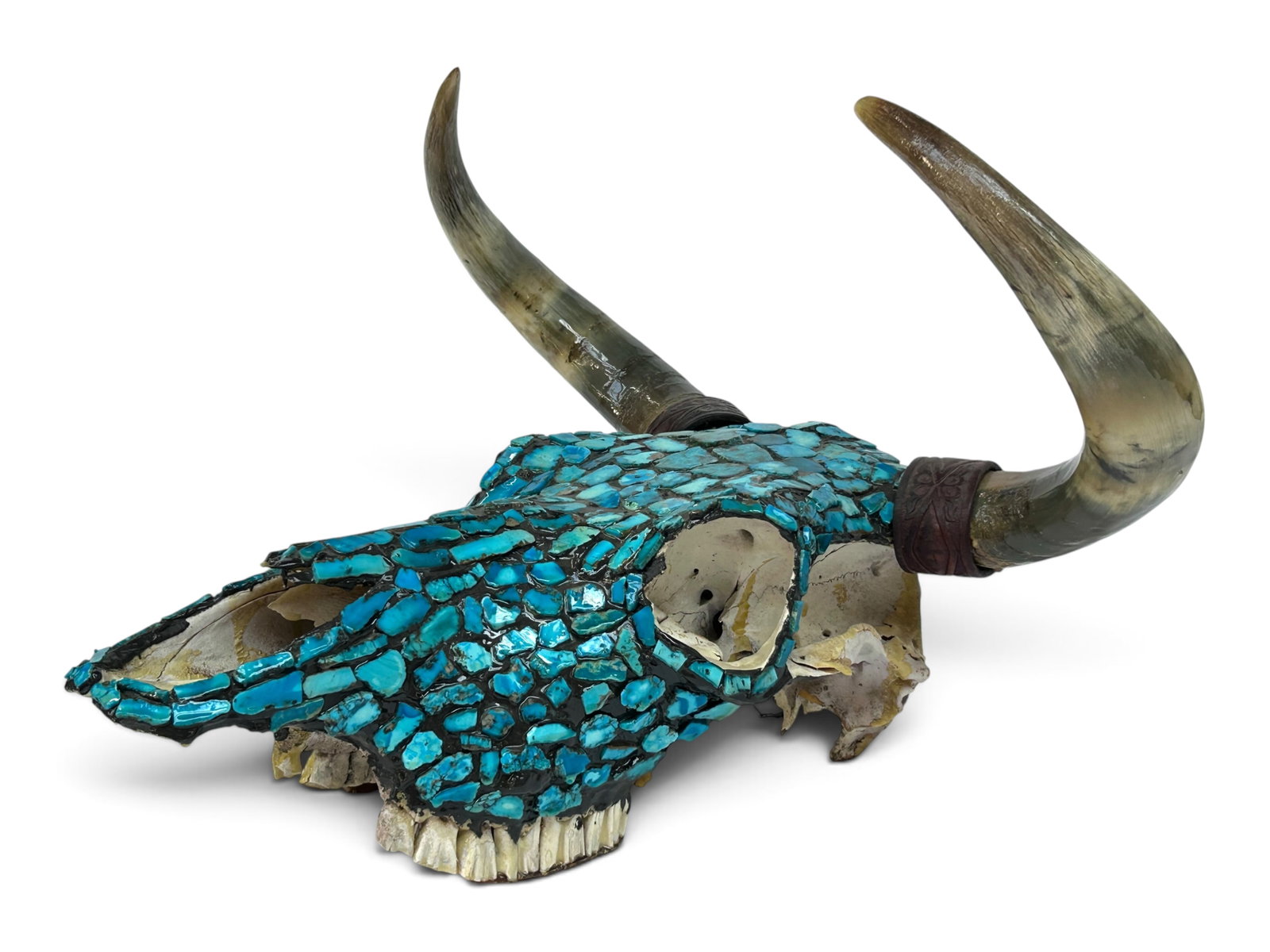 Turquoise Mosaic Bison Buffalo Skull w/ Horns. (1 of 14)