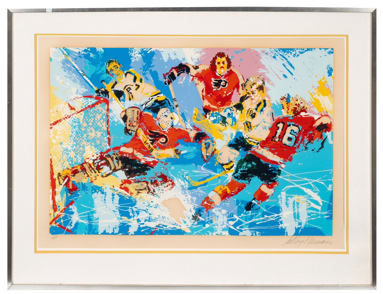 Philadelphia Flyers, Large LeRoy Neiman Serigraph.: Artist(s): LeRoy Neiman (American, 1921-2012). Medium: Serigraph in colors. Signature(s): Pencil signature and Artist Proof in its lower margin. Paperwork/Provenance: N/A Condition: Toning and ripplin