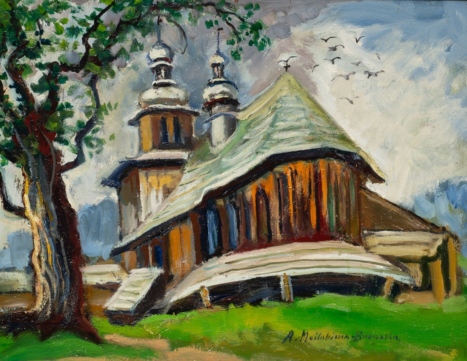 Impressionist Style Painting of a Church, Signed. (1 of 6)