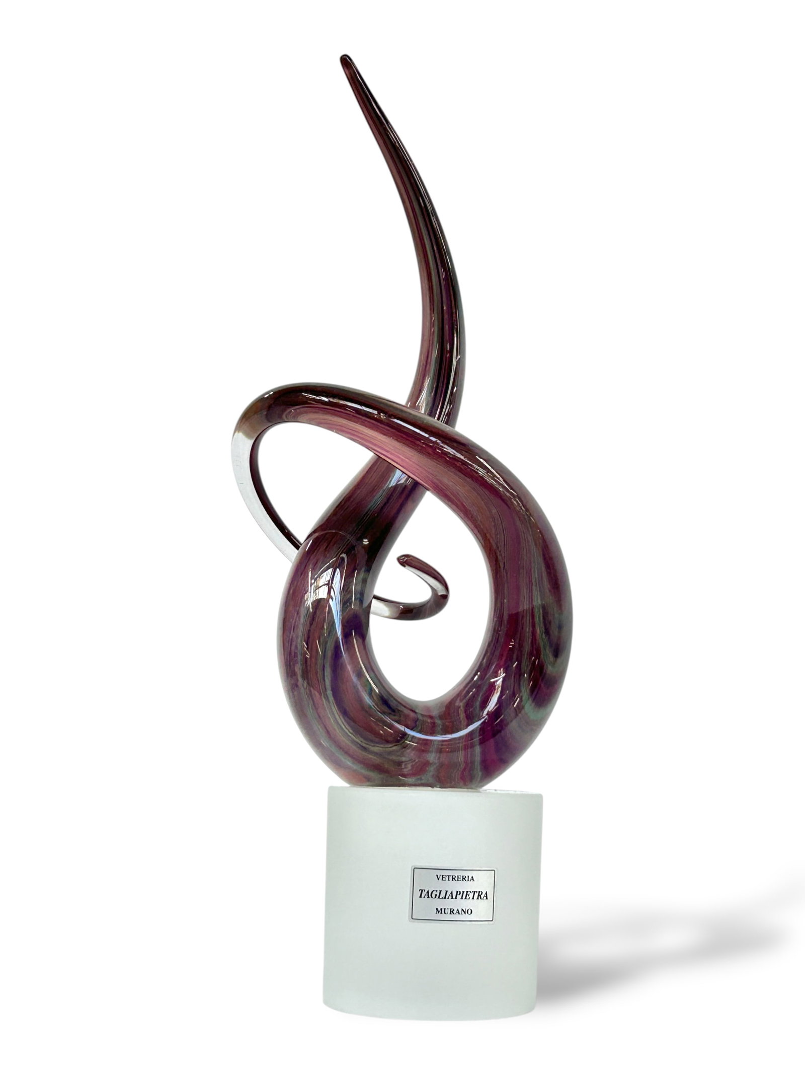 Vetreria Murano Tagliapietra Glass Sculpture.: It is signed by the artist underneath the frosted base, though it is difficult to read. Overall, this piece looks to be in good condition. It measures 4 7/8" x 3" x 13 7/8". In-house shipping is avail