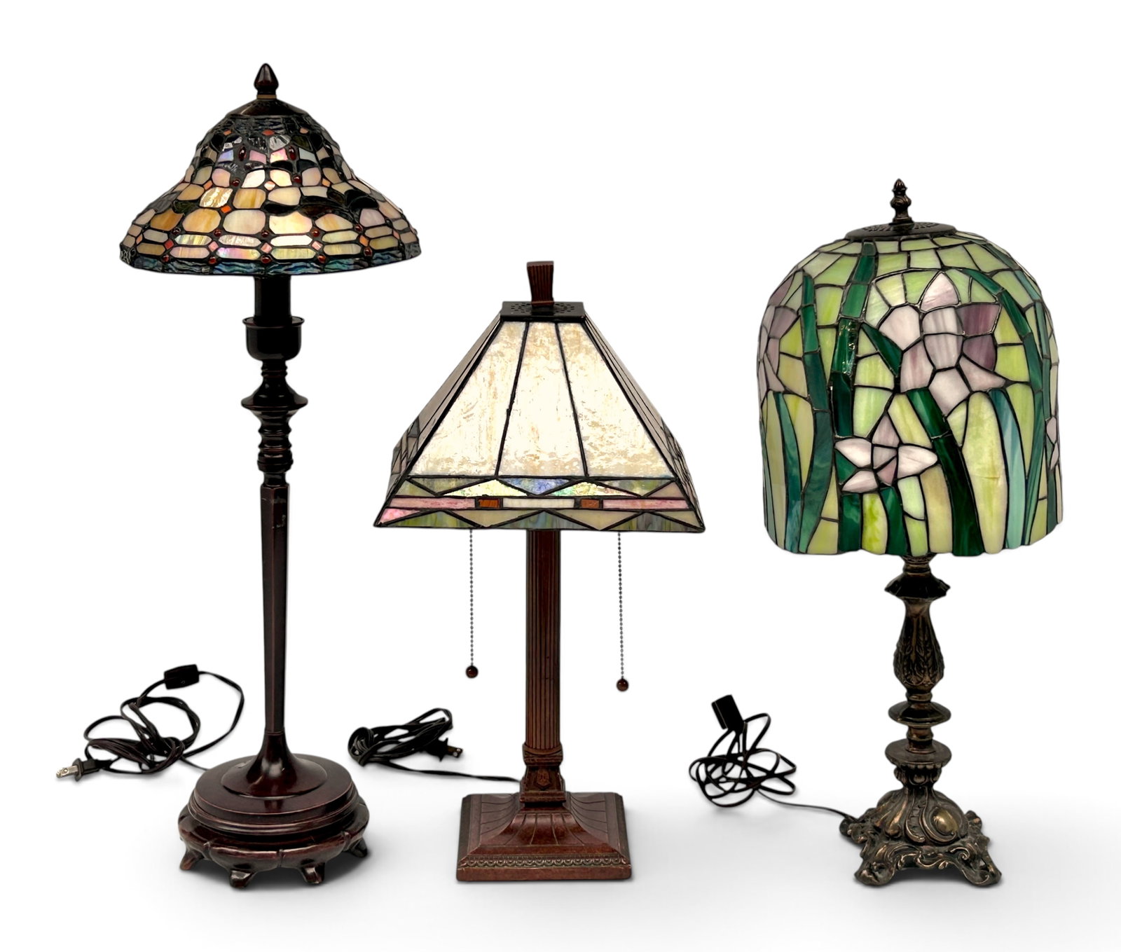 Lot of 3 Stained Type Table Lamps. (1 of 20)