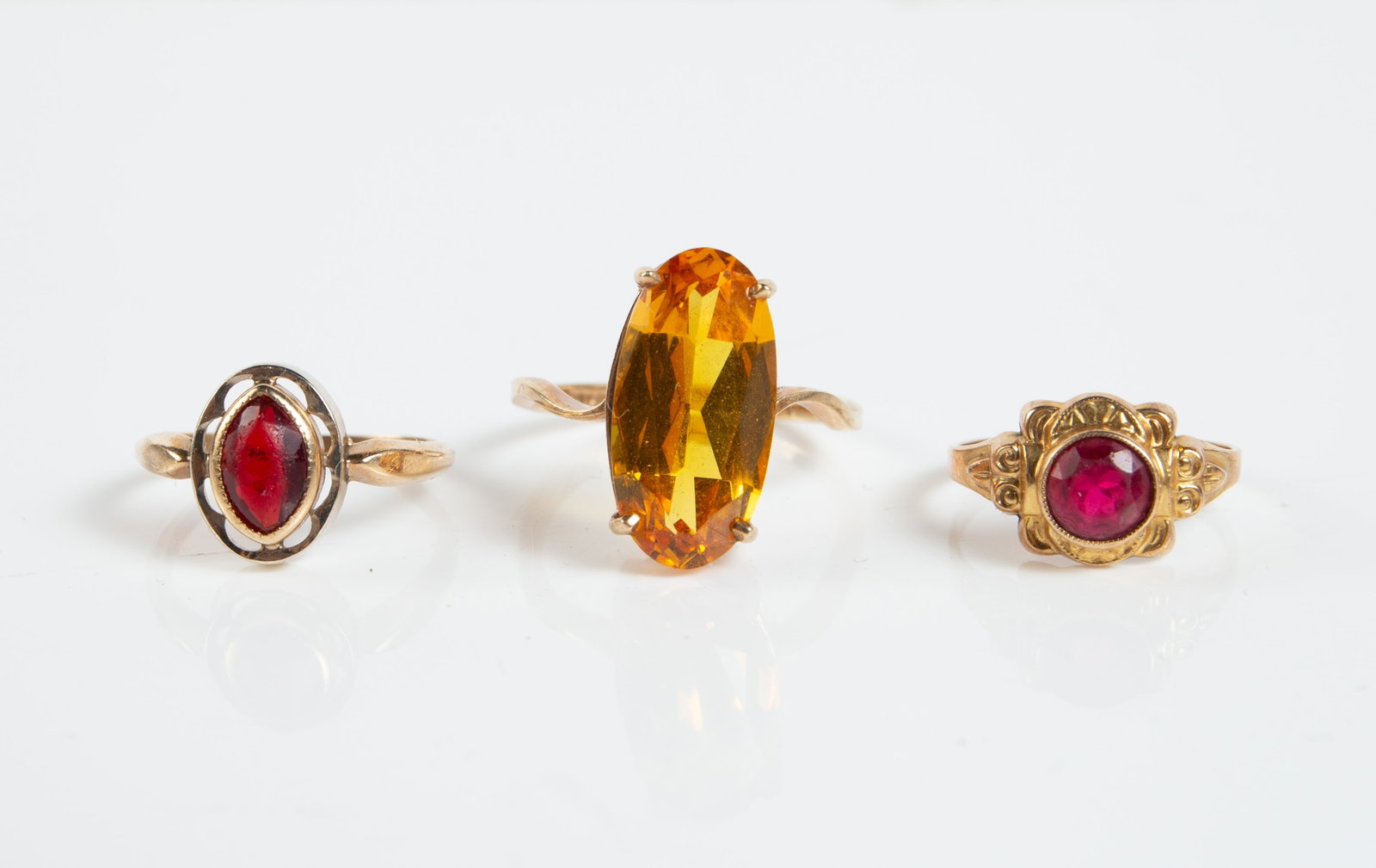 3 Mostly Antique 10K Gold Rings - Citrine, Garnet. (1 of 7)