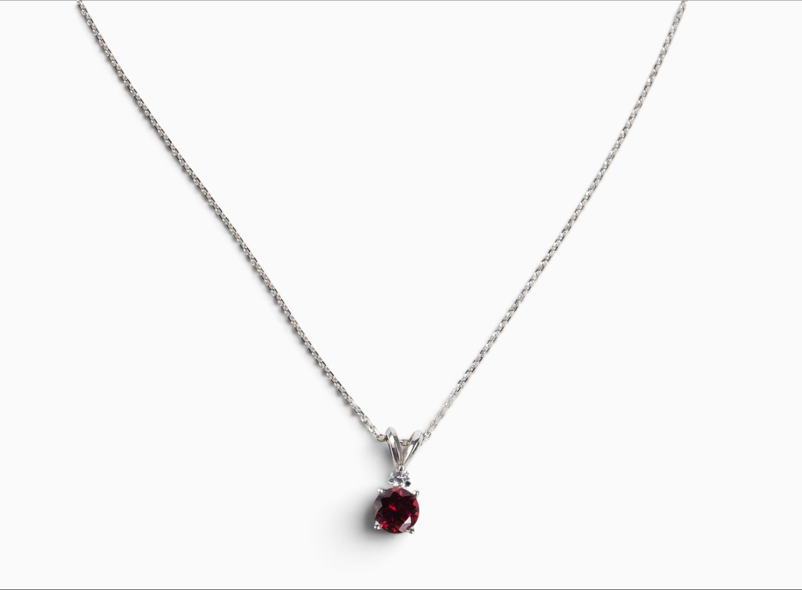 14K White Gold Necklace w/ Garnet Pendant. (1 of 5)
