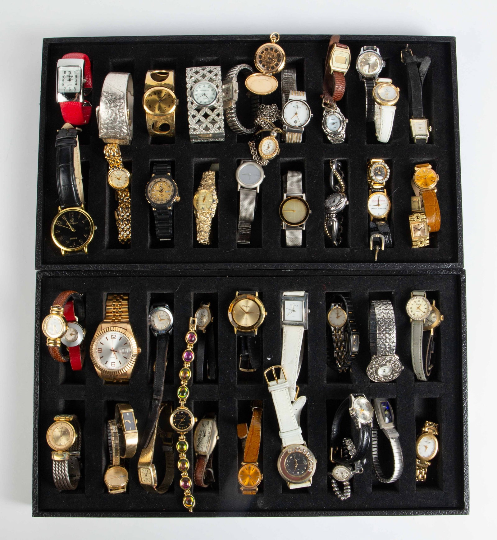 Lot of Ladies' Watches - Charriol, Caravelle, Etc.: The lot contains 47 mostly vintage wristwatches. The brands included are Xandu, Charter Club, Skagen, Body Bear, Decade, Seiko, Giordano, Waltham, Sheffield, Digits, La Marque, Westclox, Brighton Char